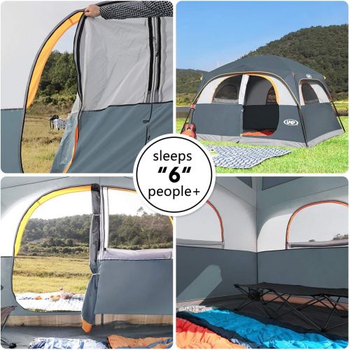 UNP Tents 6 Person Waterproof Windproof Easy Setup,Double Layer Family Camping Tent with 1 Mesh Door & 5 Large Mesh Windows 10X9X78in(H)
