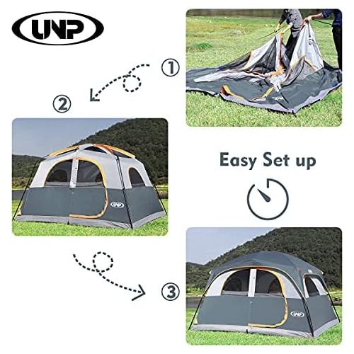  UNP Tents 6 Person Waterproof Windproof Easy Setup,Double Layer Family Camping Tent with 1 Mesh Door & 5 Large Mesh Windows -10X9X78in(H)