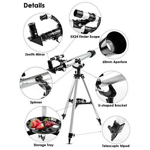  [아마존베스트]Refractor Telescope, Uong Professional 525X Astronomical Telescope Children Telescope Telescope with Tripod Learning Toy and Finder Scope for Astronomy Beginners Children Education