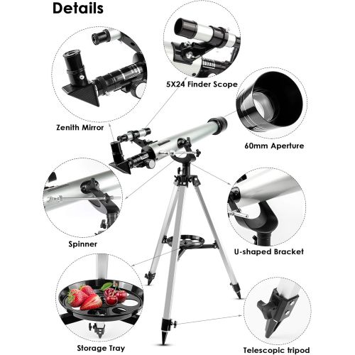  [아마존베스트]Refractor Telescope, Uong Professional 525X Astronomical Telescope Children Telescope Telescope with Tripod Learning Toy and Finder Scope for Astronomy Beginners Children Education