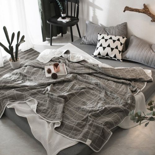  Uozzi Bedding 6 Layers of 100% Hypoallergenic Muslin Cotton Premium Toddler Blanket Spring Summer Lightweight Quilt/Throw Blanket for Teens, Adults (Grey Dots line, 56x75)