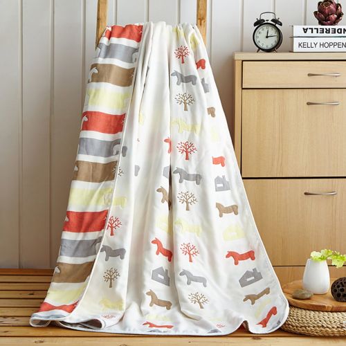  Uozzi Bedding 6 Layers of 100% Hypoallergenic Muslin Cotton Baby Toddler Striped Premium Blanket, Cute House & Horse Printed Pattern. (Horse, 45x56)