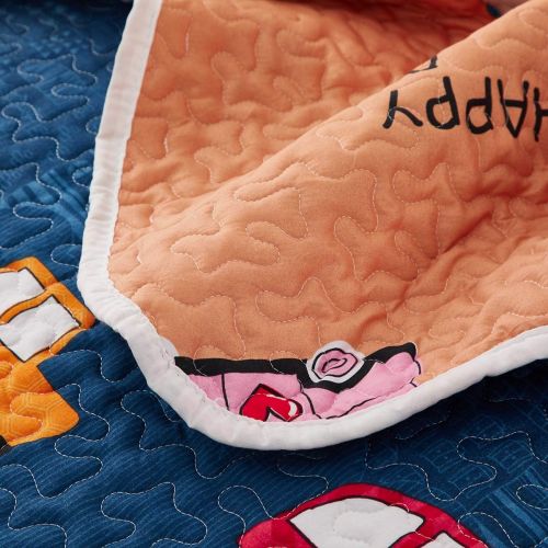  [아마존베스트]Uozzi Bedding 2 Piece Reversible Navy Quilt Set Twin Size 68x86 with Cars Bus Traffic Style Soft Microfiber Lightweight Coverlet Summer Bed Cover Set Blanket for Kids (1 Quilt + 1