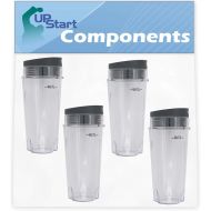 4 Pack UpStart Components Replacement Single Serve 16 oz Cup Compatible with Ninja Professional Blender BL740 1100-Watt