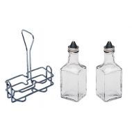 Update International 6 oz. (Ounce) Tabletop Oil and Vinegar Cruet Glass Bottle Bottles Cruets Dispenser w/Chrome Plated Caddy Holder, Two (2) Cruet Bottles