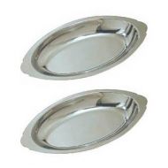 Update International 15 oz. (Ounce) Stainless Steel Oval Au Gratin Serving Dish Pan Platter - Set of 2
