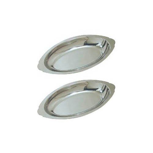  [아마존베스트]Update International 8 oz. (Ounce) Stainless Steel Oval Au Gratin Serving Dish Pan Platter - Set of 2