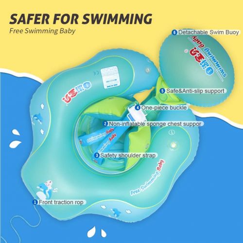  [New Upgrade Version] Inflatable Baby Swimming Float with Safe Bottom Support and Swim Buoy Floats for Safer Swims (Upgrade Blue, XL)