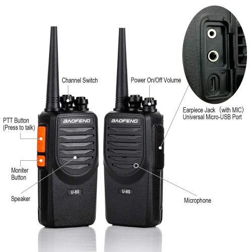  Upgraded BaoFeng Walkie Talkies 4 Pack Long Range Two Way Radio UHF 400~470MHz 16-Channel Walkie Talkies with Earpiece