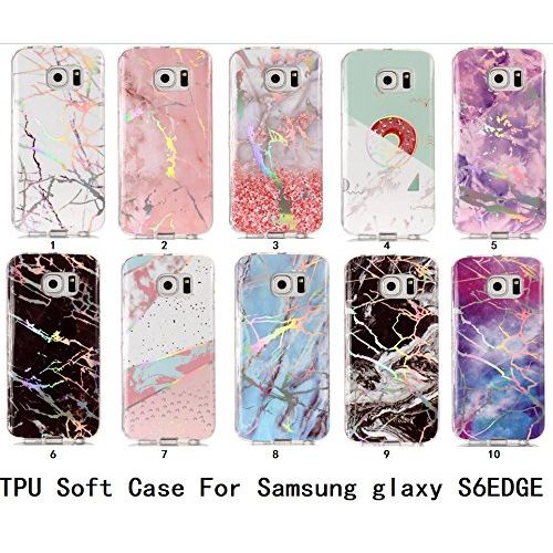  Uposao Kompatibel mit Handyhuelle Marmor Galaxy S6 Edge Schutzhuelle Weich Silikon Huelle Glitzer Marmor Muster Silikon Transparent Tasche Handytasche Durchsichtige Duenne HandyHuelle TPU Bump