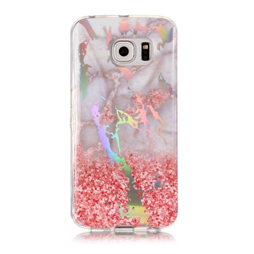  Uposao Kompatibel mit Handyhuelle Marmor Galaxy S6 Edge Schutzhuelle Weich Silikon Huelle Glitzer Marmor Muster Silikon Transparent Tasche Handytasche Durchsichtige Duenne HandyHuelle TPU Bump