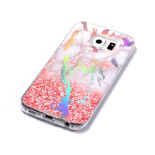  Uposao Kompatibel mit Handyhuelle Marmor Galaxy S6 Edge Schutzhuelle Weich Silikon Huelle Glitzer Marmor Muster Silikon Transparent Tasche Handytasche Durchsichtige Duenne HandyHuelle TPU Bump