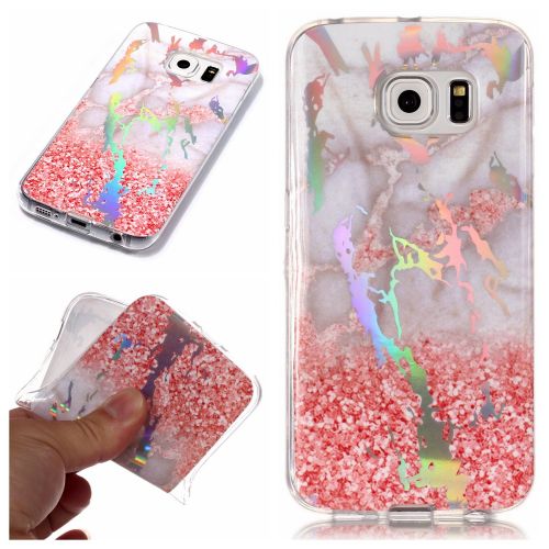  Uposao Kompatibel mit Handyhuelle Marmor Galaxy S6 Edge Schutzhuelle Weich Silikon Huelle Glitzer Marmor Muster Silikon Transparent Tasche Handytasche Durchsichtige Duenne HandyHuelle TPU Bump