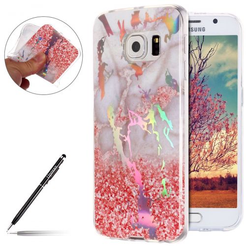  Uposao Kompatibel mit Handyhuelle Marmor Galaxy S6 Edge Schutzhuelle Weich Silikon Huelle Glitzer Marmor Muster Silikon Transparent Tasche Handytasche Durchsichtige Duenne HandyHuelle TPU Bump