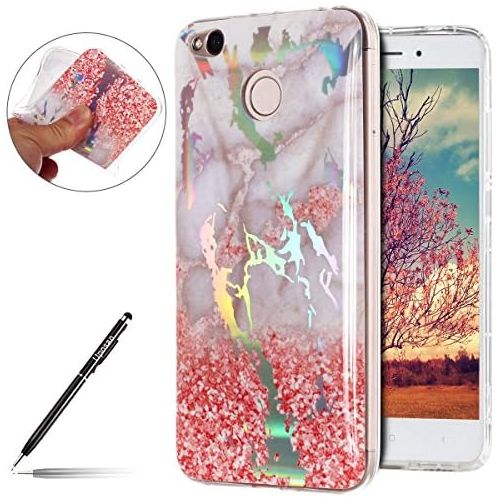  Uposao Kompatibel mit Handyhuelle Marmor Xiaomi Redmi 4X Schutzhuelle Weich Silikon Huelle Glitzer Marmor Muster Silikon Transparent Tasche Handytasche Durchsichtige Duenne HandyHuelle