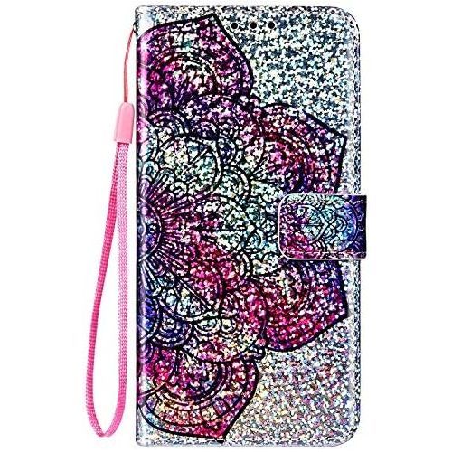  [아마존베스트]Uposao Compatible with Samsung Galaxy S8 Case Glitter Bling Rhinestone Diamond Colourful Pattern Mobile Phone Case Leather Wallet Flip Case Wallet Protective Case Magnetic Mandala