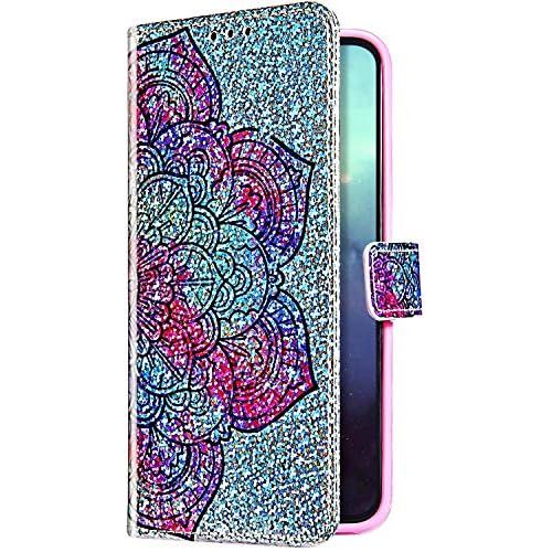  [아마존베스트]Uposao Compatible with Samsung Galaxy S8 Case Glitter Bling Rhinestone Diamond Colourful Pattern Mobile Phone Case Leather Wallet Flip Case Wallet Protective Case Magnetic Mandala