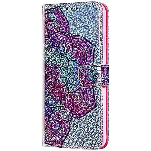  [아마존베스트]Uposao Compatible with Samsung Galaxy S8 Case Glitter Bling Rhinestone Diamond Colourful Pattern Mobile Phone Case Leather Wallet Flip Case Wallet Protective Case Magnetic Mandala