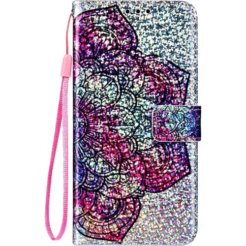  [아마존베스트]Uposao Compatible with Samsung Galaxy S8 Case Glitter Bling Rhinestone Diamond Colourful Pattern Mobile Phone Case Leather Wallet Flip Case Wallet Protective Case Magnetic Mandala