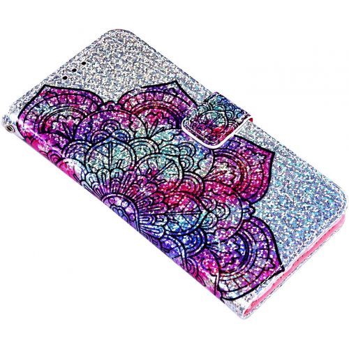  [아마존베스트]Uposao Compatible with Samsung Galaxy S8 Case Glitter Bling Rhinestone Diamond Colourful Pattern Mobile Phone Case Leather Wallet Flip Case Wallet Protective Case Magnetic Mandala