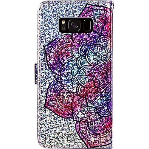  [아마존베스트]Uposao Compatible with Samsung Galaxy S8 Case Glitter Bling Rhinestone Diamond Colourful Pattern Mobile Phone Case Leather Wallet Flip Case Wallet Protective Case Magnetic Mandala