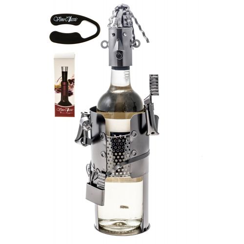  Upscale Innovations Fabulous Hair Stylist,Barber (Holding a Blow Dryer,Comb Plus a Scissor in his pocket) Wine Bottle Holder Genuine Hand Made Plus a Wine Foil Cutter and a Wine Bottle Stopper