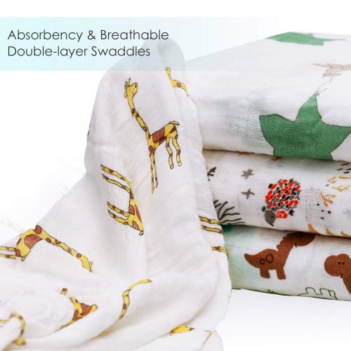  Baby Swaddle Blanket Upsimples Unisex Swaddle Wrap Soft Silky Bamboo Muslin Swaddle Blankets Neutral Receiving Blanket for Boys and Girls, 47 x 47 inches, Set of 4 - Fox/Elephant/G