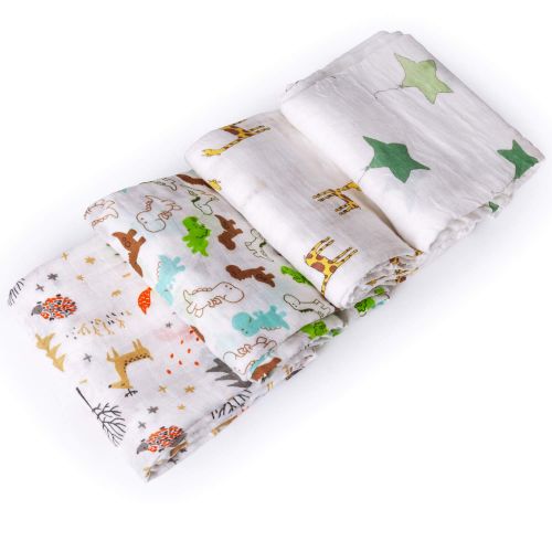  Baby Swaddle Blanket Upsimples Unisex Swaddle Wrap Soft Silky Bamboo Muslin Swaddle Blankets Neutral Receiving Blanket for Boys and Girls, 47 x 47 inches, Set of 4 - Fox/Elephant/G
