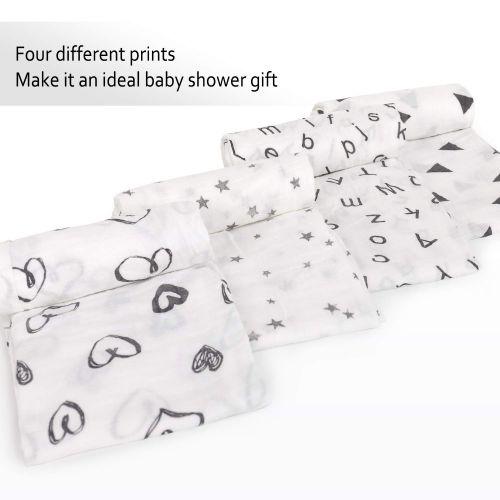  Baby Swaddle Blanket Upsimples Unisex Swaddle Wrap Soft Silky Bamboo Muslin Swaddle Blankets Neutral Receiving Blanket for Boys and Girls, Large 47 x 47 inches, Set of 4-Heart/Star