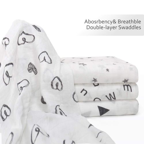  Baby Swaddle Blanket Upsimples Unisex Swaddle Wrap Soft Silky Bamboo Muslin Swaddle Blankets Neutral Receiving Blanket for Boys and Girls, Large 47 x 47 inches, Set of 4-Heart/Star