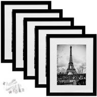 [아마존 핫딜] Upsimples upsimples 11x14 Picture Frame Set of 5,Display Pictures 8x10 with Mat or 11x14 Without Mat,Black Photo Frames for Wall Display