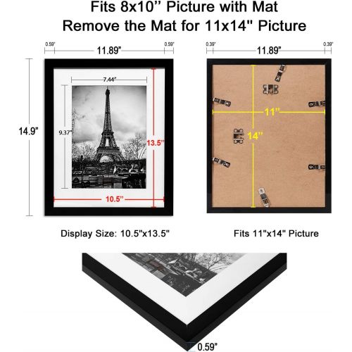 [아마존 핫딜] Upsimples upsimples 11x14 Picture Frame Set of 5,Display Pictures 8x10 with Mat or 11x14 Without Mat,Black Photo Frames for Wall Display