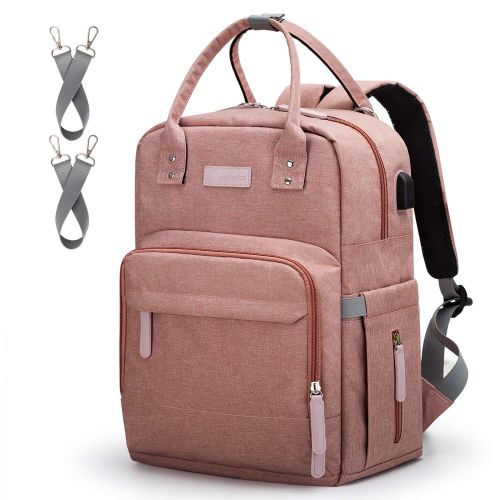  [아마존베스트]Diaper Bag Backpack Upsimples Multi-Function Maternity Nappy Bags for Mom, Travel Back Pack Baby Bag with Laptop Pocket,USB Charging Port,Stroller Straps -Pink