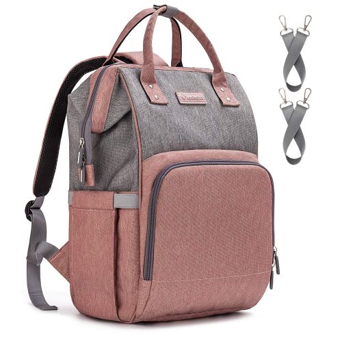  Diaper Bag Backpack Nappy Bag Upsimples Baby Bags for Mom Maternity Diaper Bag with USB Charging Port Stroller Straps Thermal Pockets,Water Resistant,Pink&Gray