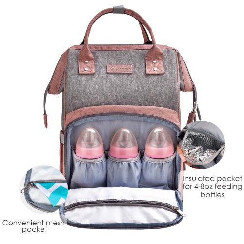  Diaper Bag Backpack Nappy Bag Upsimples Baby Bags for Mom Maternity Diaper Bag with USB Charging Port Stroller Straps Thermal Pockets,Water Resistant,Pink&Gray