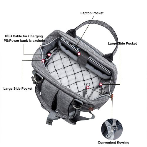  Diaper Bag Backpack Upsimples Multi-Function Maternity Nappy Bags for Mom&Dad, Baby Bag with Laptop Pocket,USB Charging Port,Stroller Straps -Light Grey