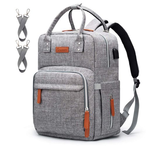  Diaper Bag Backpack Upsimples Multi-Function Maternity Nappy Bags for Mom&Dad, Baby Bag with Laptop Pocket,USB Charging Port,Stroller Straps -Light Grey