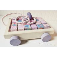 Wood toy wagon / 24 blocks / Handmade / Toddler pull toy / UpstairsAtAliceAnns