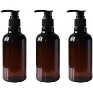 Upstore 3 x 250 ml braune, nachfuellbare Leere PET-Pump-Flaschen mit schwarzem Pumpverschluss fuer Shampoo, Duschgel, Vorratsdosen fuer Make-up, Kosmetik, Toilette, Fluessigkeiten