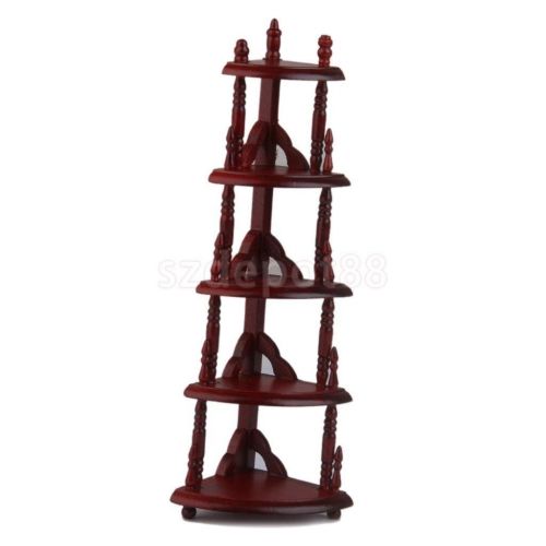  Uptogethertek 12th Dollhouse Miniature Mahogany Corner Shelving Shelf Rack Stand 5 Tiers