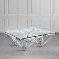 Uptown Club The Zest Collection Modern Style Steel Frame Tempered Glass Top Living Room Coffee Table, Silver