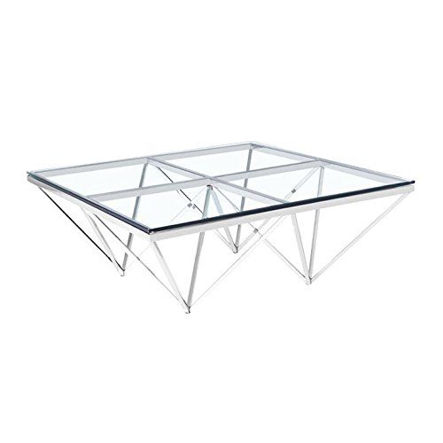  Uptown Club The Zest Collection Modern Style Steel Frame Tempered Glass Top Living Room Coffee Table, Silver