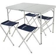 Uquip KingCamp Folding Camping Table Stool Suit, Adjustable Portable Lightweight Compact Picnic Table with 4 Fishing Stools,for Indoor or Outdoor Party & Activities, Aluminum