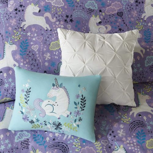  Urban 5 Piece Girls Light Purple Blue White Unicorn Dream Comforter Full Queen Set, Vibrant All Over Girly Magical Unicorns Theme Bedding, Bright Whimsical Multi Magic Creatures Themed P