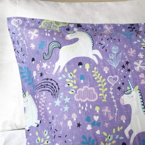  Urban 5 Piece Girls Light Purple Blue White Unicorn Dream Comforter Full Queen Set, Vibrant All Over Girly Magical Unicorns Theme Bedding, Bright Whimsical Multi Magic Creatures Themed P