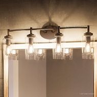 Urban Ambiance Luxury Vintage Bathroom Vanity Light, Large Size: 10H x 32.5W, with Antique Style Elements, Elegant Estate Bronze Finish and Seeded Glass, Includes Edison Bulbs, UQL2273 by Urban A