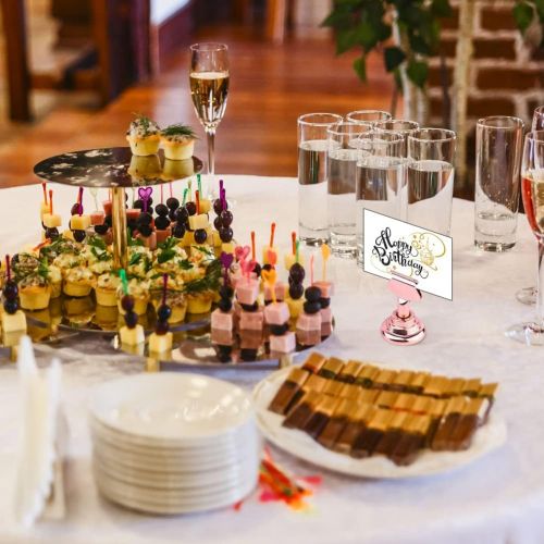  Urban Deco 16 Pieces Table Card Holder 1.6 inches Gold Steel Card Holders for Photos, Food Signs, Memo Notes, Weddings, Restaurants, Birthdays. (Rose Gold)