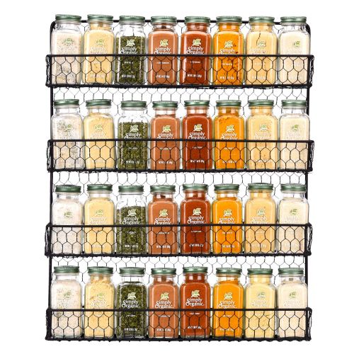  Urban Deco Chicken Wire Spice Rack [4 Tier] Wall Mounted Spice Rack Organizer, Rural Style Spice Organizer, Spice Rack Wall Mount (Black)