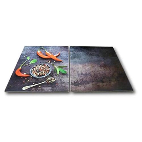  [아마존베스트]UrbanDesign 2 x Glass Hob Cover Chopping Board Cover Plate for Ceramic Hob Design Hot Chilli Pepper Extra for Large 80 cm Hobs