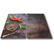 [아마존베스트]UrbanDesign 2 x Glass Hob Cover Chopping Board Cover Plate Ceramic Hob Design Hot Chilli